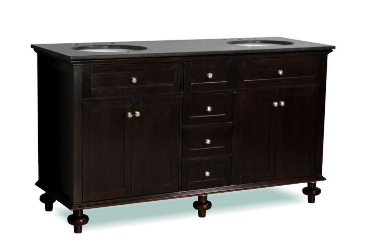 Ariel DT14D4-60 Espresso Colonial 60 Colonial Floor-Standing Traditional Vanity Set - Includes Cabinet, Marble Top, and Two Undermount Ceramic Sinks DT14D4-60