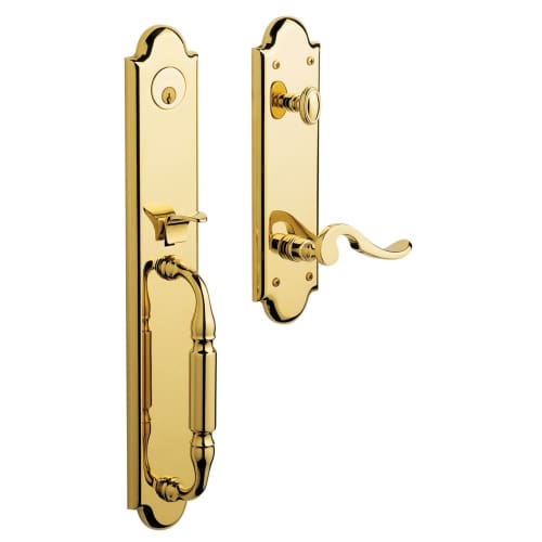 Baldwin 6401030RENT Polished Brass Keyed Entry Right Handed Devonshire Estate Single Cylinder Handleset With Interior 5152 Lever