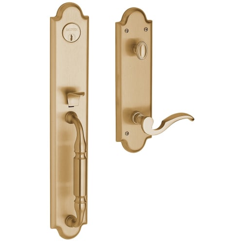 Baldwin 6401034RENT Lacquered Vintage Brass Keyed Entry Right Handed Devonshire Estate Single Cylinder Handleset With Interior 5152 Lever