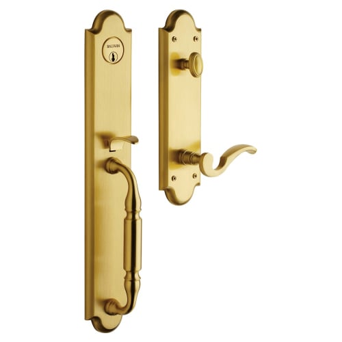 Baldwin 6401060RENT Satin Brass and Brown Keyed Entry Right Handed Devonshire Estate Single Cylinder Handleset With Interior 5152 Lever